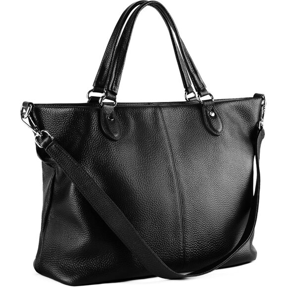 Leather Tote Bag for Women Black Genuine Pebbled Cowhide Versatile Handbag